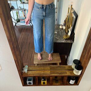 High Waisted Wide Leg Cropped Jeans - Size 26